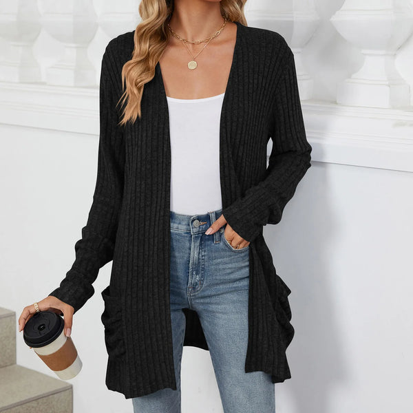 Lightweight 3/4 Sleeve Black Sweater Cardigan Casual