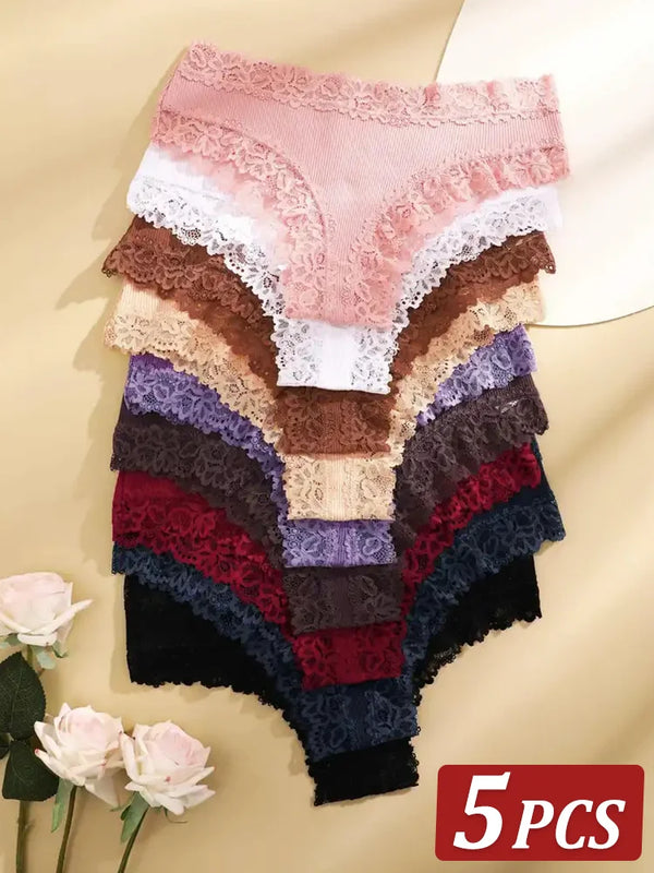 5Pcs/set Cotton Panties Floral Lace Intimate Underwear Trendy