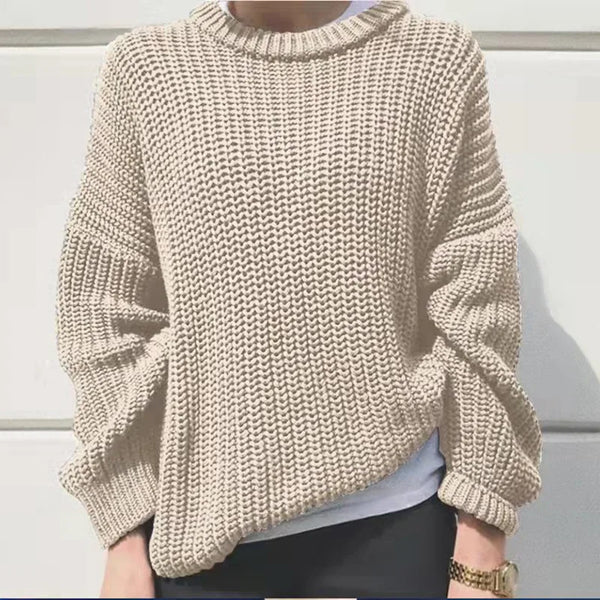 Casual Simple Neck Loose Knit Pullover Sweate