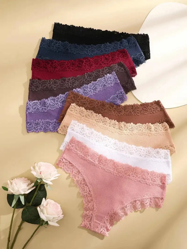 5Pcs/set Cotton Panties Floral Lace Intimate Underwear Trendy