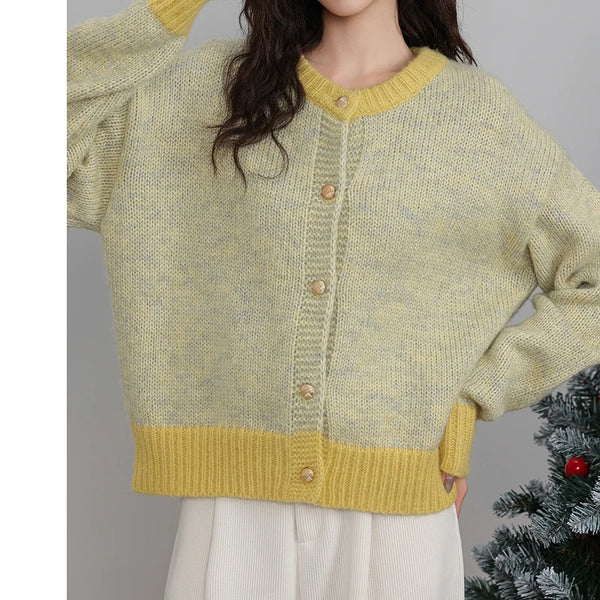 Cardigan Long Sleeve Patchwork Knitted