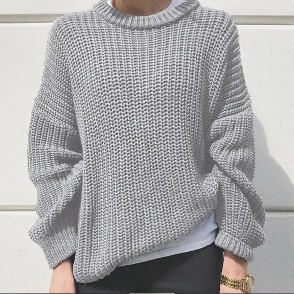 Casual Simple Neck Loose Knit Pullover Sweate